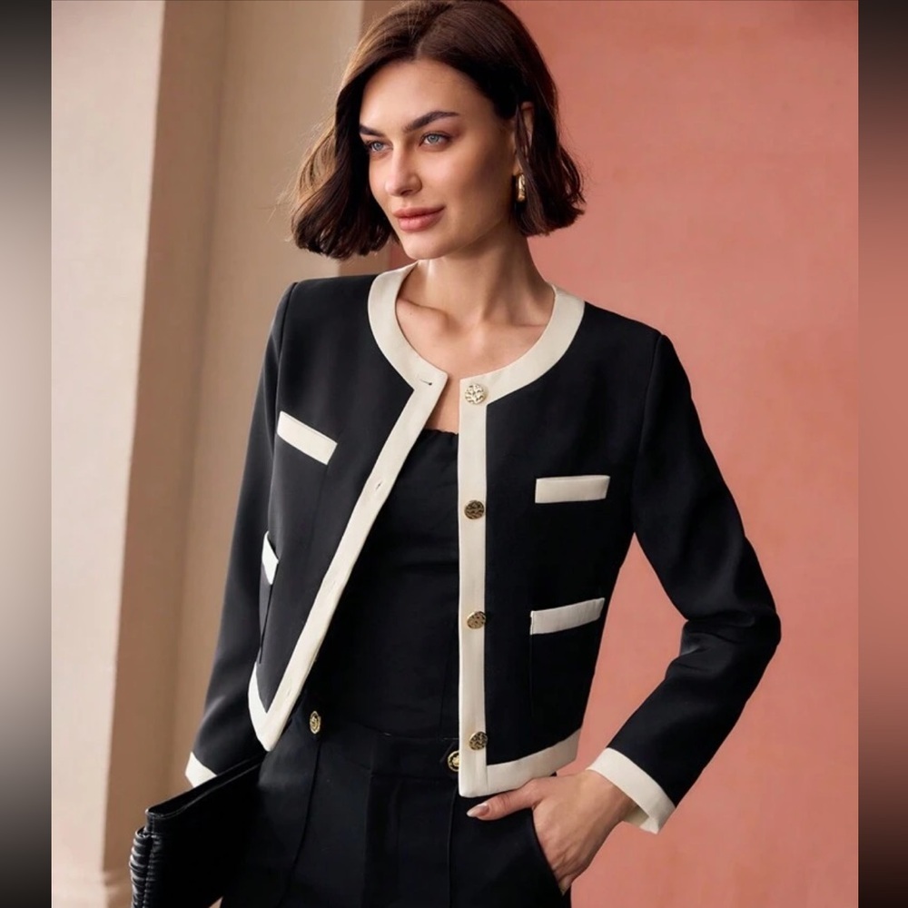 **NWT** SHEIN MOTF Black and Cream Jacket - Picture 2 of 9